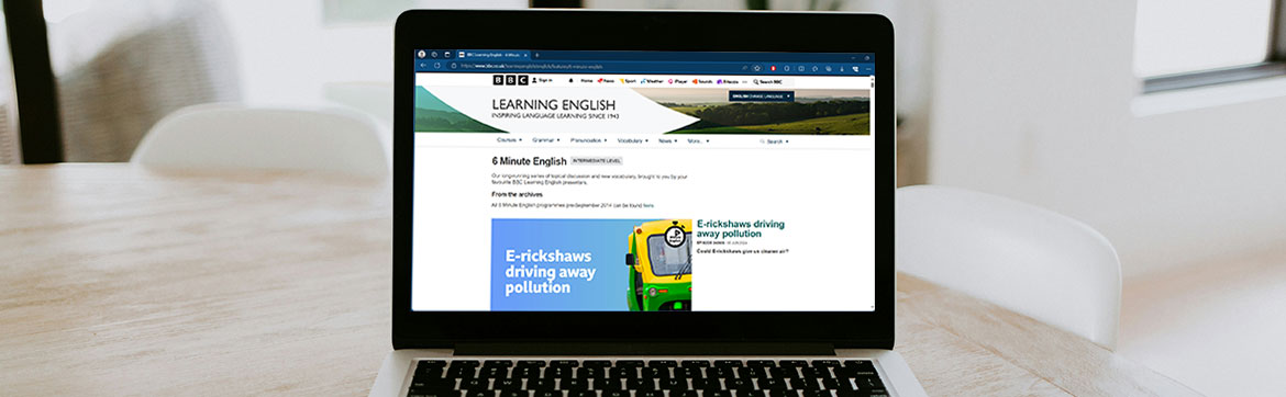 A computer with the 6 minute english website open