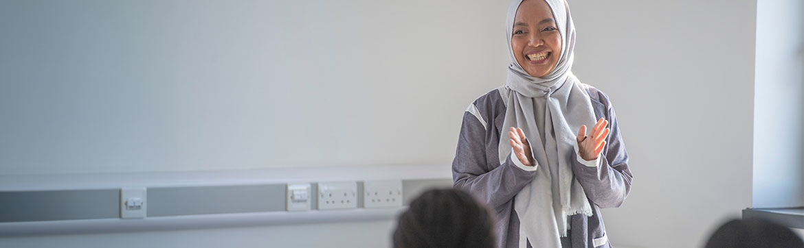 A student presenting