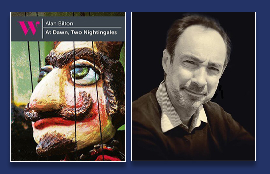 image of 'At Dawn, Two Nightingales' book cover (left) image of Alan Bilton (right)