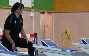 Hayley Baker coaching a swimming session 