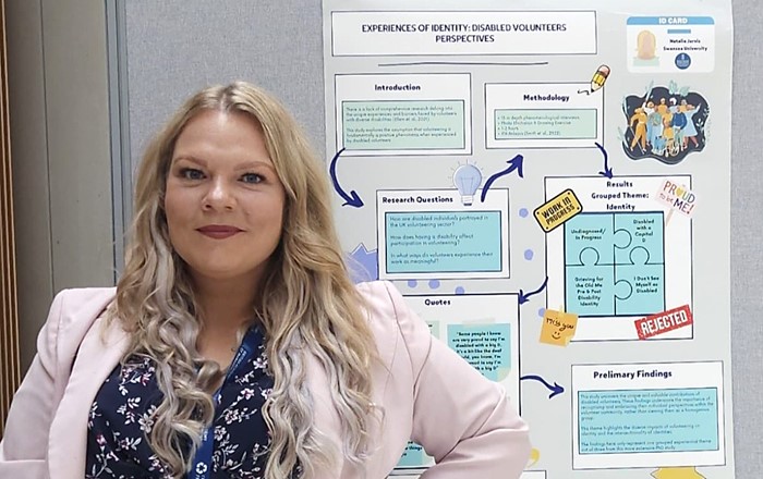 Natalie Jarvis is a third-year PhD student in the School of Management. Her research explores the experiences of disabled volunteers in Wales. Her Livery Company award enabled her to present her research at a key conference for experts in her field 