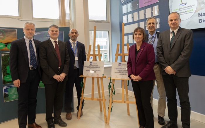 Pictured left to right: Professor Luca Borger, Professor Dan Eastwood, Professor Farooq Shah, The Rt Hon Jo Stevens MP, Secretary of State for Wales, Professor Tariq Butt, Professor David Smith. 