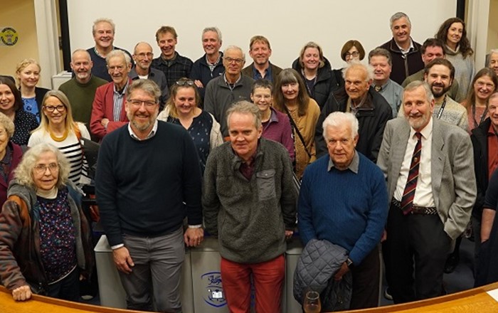 Staff past and present from the geography department with other attendees at the lecture to mark 70 years of geography at Swansea 1954-2024