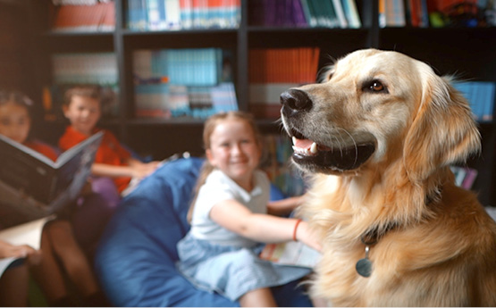 children and a dog