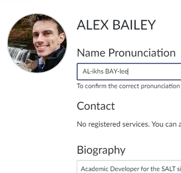 An image showing where to add your name pronunciation on your Canvas profile page