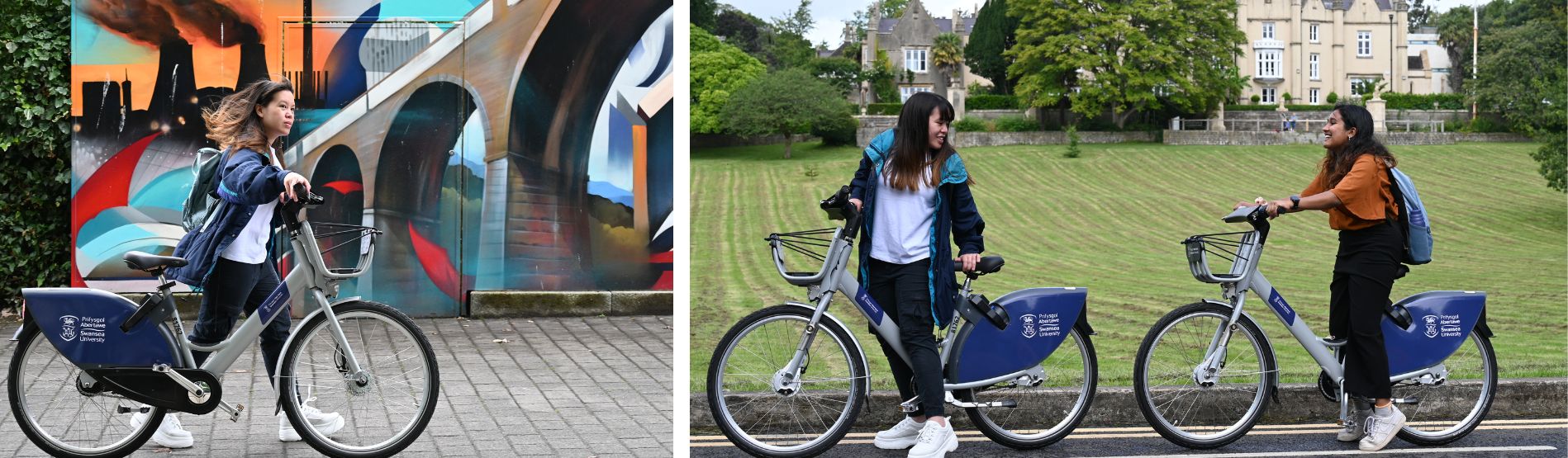 Students using the Swansea University Cycles scheme on campus