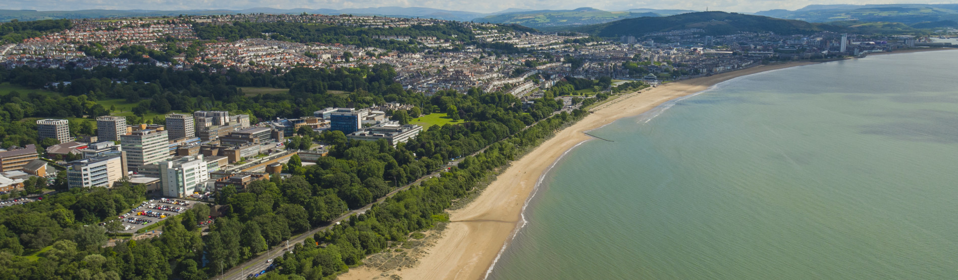 image of swansea university and singleton park from the a drone above swansea bat 